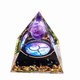 12 Zodiac Leo Orgone Crystal Pyramid, Amethyst Crystal Ball for Libra Zodiac, Meditation Pyramids- Positive Energy Generator for Healing (#B-Taurus)