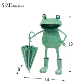 Murataya Sangyo 4896 Tin Object Series Frog Umbrella Standing Figurine, Green, 7.5 x 5.5 x 3.5 inches (19 x 14 x 9 cm)