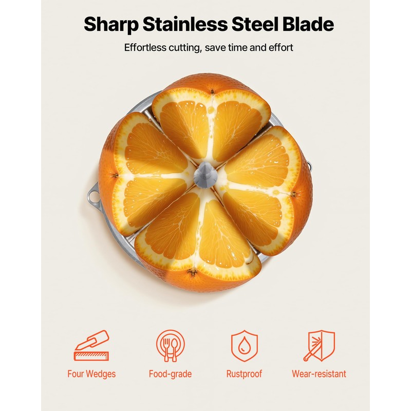 VEVOR 4-Section Commercial Easy Wedger Stainless Steel Blade Fruit Lime