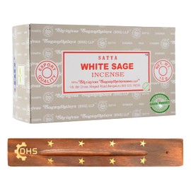 Satya Nag Champa White Sage Incense Sticks - Hand Rolled | Full Box of 12 | With DHS Incense Stick Holder | Used for Aromatherapy,