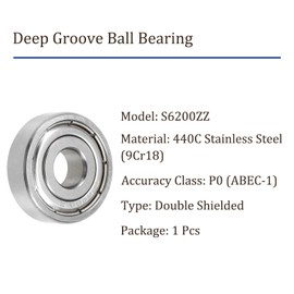Kozelo S6200ZZ Deep Groove Ball Bearing-[10x30x9mm] Double Shielded 6200Z Bearings for Industrial Equipment, Motors, Machines, Stainless Steel
