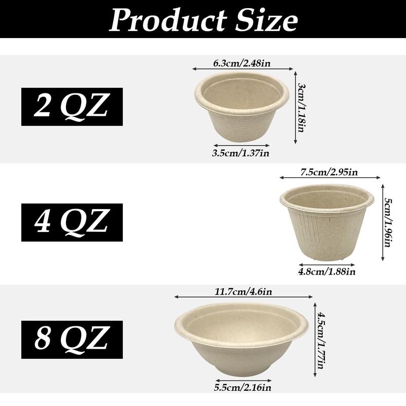 Arcccky 150 Pack Small Paper Bowls, Disposable Natural Bagasse Bowls,