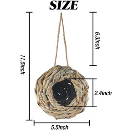 TIHOOD 4PCS 5.5inch Hanging Hummingbird Nest House for Outside, Ball Shape, Hand Woven, Durable Sturdy, Made of Natural Grass, Perfect for Garden Patio Lawn Office Indoor
