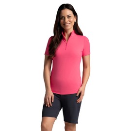 IBKUL Athleisure Wear Sun Protective UPF 50+ Icefil Cooling Short Sleeve Mock Neck Top - 87000 Candy Pink Solid M