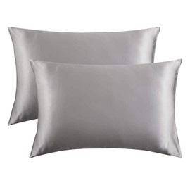 Satin Pillowcase for Hair and Skin 2 Pack, Softer than silk, Gray Silky Pillow Cases Set, Breathable Anti Wrinkle Smooth Pillow Cover with Envelope Closure Queen Size (50 x 75 cm)