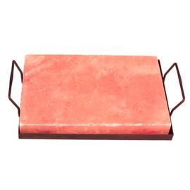 Himalayan Salt Plate Steel with Holder Set, Outdoor BBQ Himalayan Salt Block for Grilling Searing Chilling Cutting Seasoning & Serving, Size 12x8x1.6 inch.