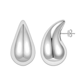LeCalla 925 Sterling Silver Chunky Stud Earrings for Women | Hollow Water Drop Pear Shape Earrings | Small Drop Earring Dupes 16MM