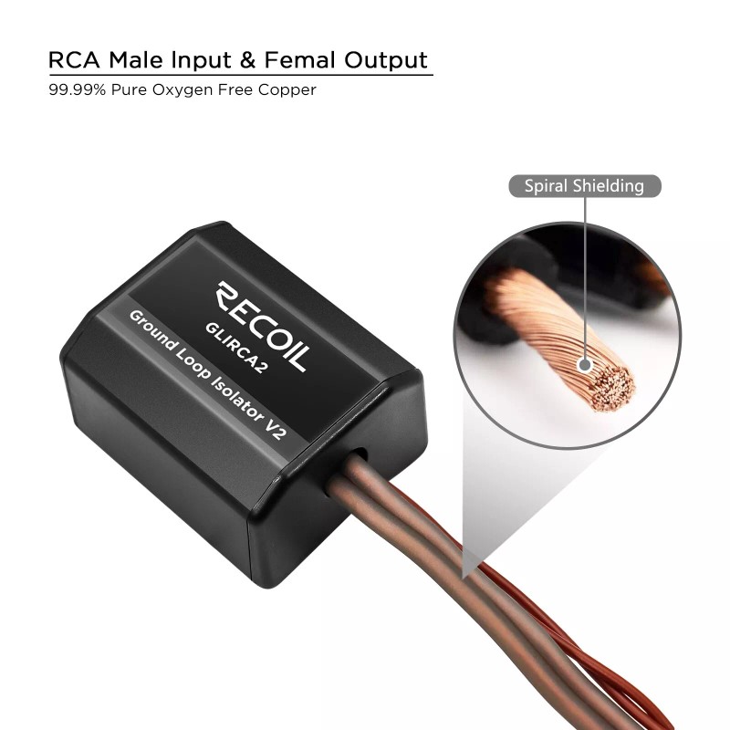 RECOIL GLIRCA2 2-Channel RCA Stereo Ground Loop Isolator, Amplifier Noise