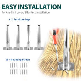 Seimneire 4pcs 8 Inch Furniture Legs, Straight Conical Metal Legs Chrome Mid-Century Style Furniture Feet for Sofa Cabinet Table Chair Cupboard Couch Ottoman Home DIY Projects