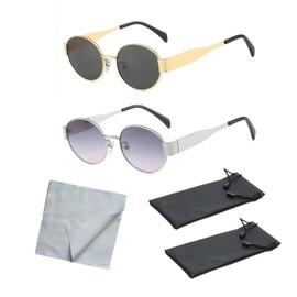 Retro Small Round Polarized Sunglasses for Women， 2 Pcs Retro Oval Sunglasses for Women Men Trending Sun Glasses, Classic Retro Designer Style Sunglasses