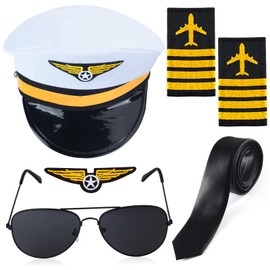 Beelittle Airline Pilot Captain Costume Kit Pilot Dress up Accessory Set with Aviator Sunglasses (White)