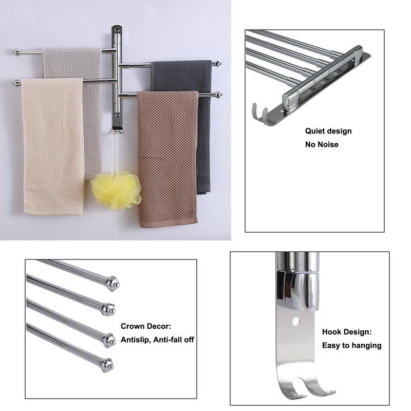 OURVII Bathroom Towel Rack Swivel Hanger Towel Bar Wall Mounted