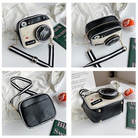 YGCHEN Women's Handbag Camera Shape Shoulder Bag 90s Bag Retro Handbag Camera Crossbody Shoulder Bag Purse 80s 90s Accessories Handbags for Women Girls, Black and White