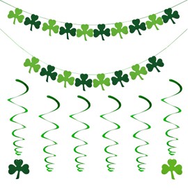 AUXHCYL St Patricks Day Decorations, 2Pcs Shamrock Banner for St Patrick's Day Decor, St Patricks Day Accessories for Irish Party, Clover Green Bunting for Green Party Decorations