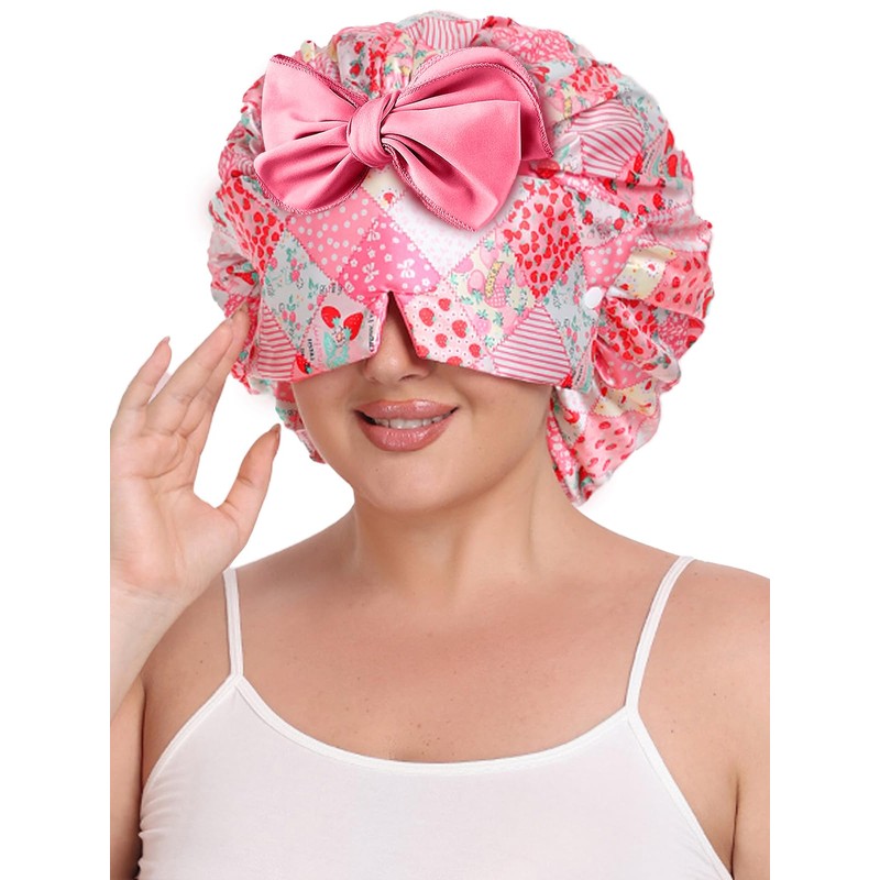 Vettres Double Layer Satin Bonnet for Sleeping with Detachable Eye