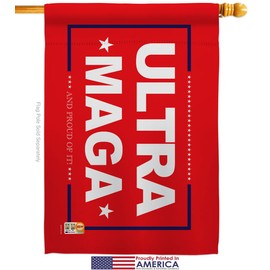 Red Ultra Maga House Flag Americana Political President Democrat Republican Tea Party United State American Election Small Decorative Gift Yard Banner Made In USA 28 X 40