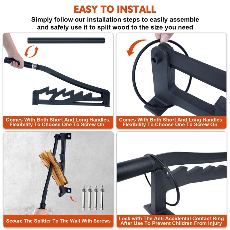 Meyoppm Wall Mounted Firewood Splitter, Firewood Splitter Mounted with Safety