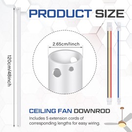 VIHOSE 48 Inch Ceiling Fan Downrod with Extension Cord 4 ft White Downrod for Ceiling Fan 1 Inch Outside Diameter Not Threaded Suitable for a Wide Range of Fans