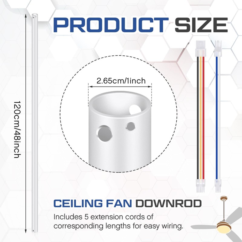 VIHOSE 48 Inch Ceiling Fan Downrod with Extension Cord 4