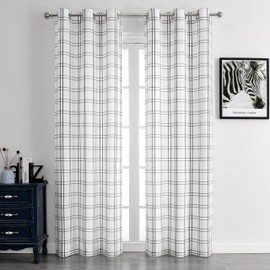 Bapawfish Black White Buffalo Plaid Light Filtering Curtains 72 Inches Long,Woven Black Stripes Drapes,Farmhouse Checkered Grommet Window Treatment for Bedroom Living Room,40" Wx72 Lx2