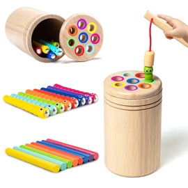 Fine Motor Montessori Toy for Toddlers – Wooden 2-in-1 Magnetic Fishing & Color Sorting Game, Busy Sensory Activity for Preschoolers, Early Learning Gift for Boys and Girls