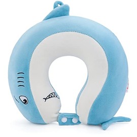 NiuniuDaddy Kids Travel Pillows for 3-8 Y/O -Soft Adjustable Memory Foam Neck Pillows for Airplane,Car Seat,Traveling- Blue Shark Kids Road Trip Essentials for Boys Girls