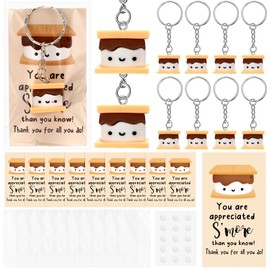 Kigley 30 Sets Inspirational Marshmallow Keychain Bulk Mini Resin Cute Realistic Marshmallow with Funny Card Organza Bag for Employee Coworkers Valentine's Day Graduation Team Gifts