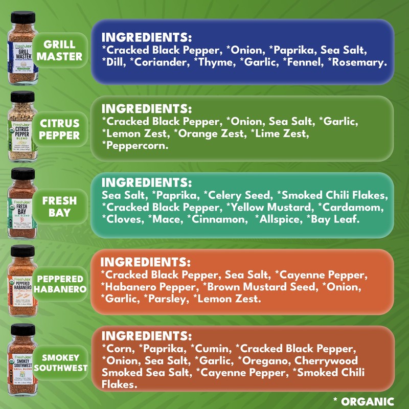FreshJax Grill Seasoning Gift Set | 5 Sampler Sized Organic
