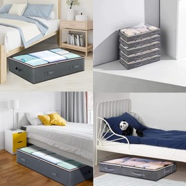 lisetar Underbed Storage Boxes, 90L Foldable Organisers with Reinforced Handles & Clear PVC Window, 100x50x18cm, Dustproof, Moisture-Resistant for Bedding, Clothes & Seasonal Storage