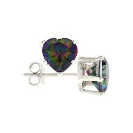 Sterling Silver Cubic Zirconia Heart Mystic Topaz Studs Earrings 6 mm multi color 1.5 carats/pair