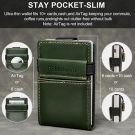 Bold Bison Military Green Card Holder Wallet with RFID Blocking for Mens, Slim Minimalist & Easy-Pull Card Slot Design, Water-Resistant Genuine Leather, Holds 10+ Cards & Cash(Olive)