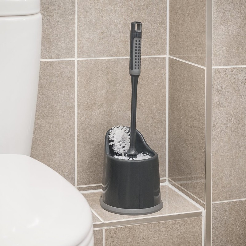 Addis ComfiGrip Round Open Toilet Brush Set, Metallic Graphite, 17