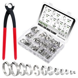WiMas 150PCS 304 Stainless Steel 6-33.1mm Single Ear Hose Clips, Hose Clamp Set, Cinch Clamp Rings Hose Clips with Pliers (12 Sizes)