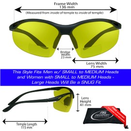 proSPORT Safety Bifocal Glasses Yellow Lens +1.50 z87 Semi Rimless 2 Pairs Night Driving for Men and Women