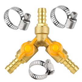 SWAWIS 3-Way Hose Connector Stop Valve Distributor Water Hose Connection Ball Valve Brass Connection Hose Nozzle with 3 Hose Clamps for Hose ID 10 mm-11 mm