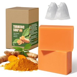 MuseGlisten Turmeric Soap Bar For Face and Body, Natural Tumeric Handmade Body Wash Soap, 3 In 1 Gentle Organic Facial Cleanser Bar Soap For Acne, 2Pack