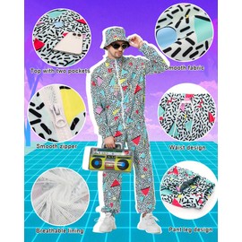 Deaboat 90s Outfit for Men Holiday Outfits Retro 80s Tracksuit Windbreaker Suit Party Track Suit Casual Fall Outfits 9Pcs(Green/XL)