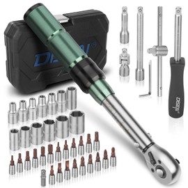 DISEN 44 PCS Bike Torque Wrench Set 1/4 Drive, 72-Tooth Precision Torque Ratchet Wrench 20-140 In.lb / 2-15Nm, Dual-Direction Click Type Wrench with Bit Sockets Kit