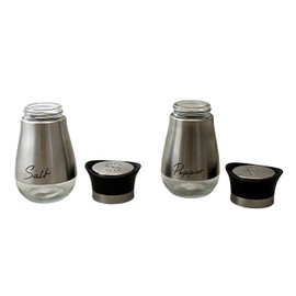 Salt & Pepper Shaker Set Stainless Steel Covering Glass with "Salt" and "Pepper" Printed on Front, BPA-Free, 4.42 Oz Capacity Spice Dispensers Kitchen Dining Table by Dependable Industries (Silver)