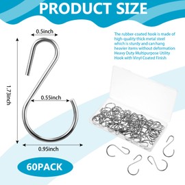Sratte 60 Pcs S Hooks Mini S Shaped Heavy Duty Metal Hooks for Hanging Plants Pots Pans Mugs Clothes Towels Kitchen Closet Rod Hooks Small S-Hooks 1.8 Inch S Hooks Bulk (Silver)