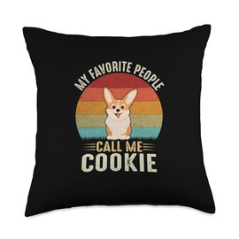 Retro Corgi Cookie Gifts Outfit My Favorite People Call Me Cookie Cute Corgi Lovers Grandma Throw Pillow, 18x18, Multicolor
