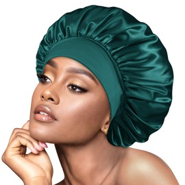 BONNET QUEEN Silk Bonnet for Sleeping Women Satin Bonnet Hair Wrap with Elastic Wide Band Sleep Cap for Curly Hair Anti Frizz Night Cap, Green