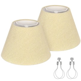 Lamp Shades with Glitter Gold Thread, Replacement Lamp Shades for Table Floor Bedside Lamps, 5.5" Top x 10" Bottom x 6.6" High, Durable Lampshade with Spider Fitter, Bulb Clip Adapters Included