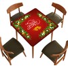 Xmas Square Fitted Polyester Tablecloth, Christmas Bell Elastic Edge Home