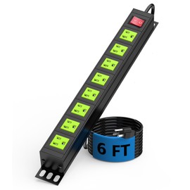 Metal 8 Outlet Mountable Power Strip, Wall Mount Outlet Power Strip Heavy Duty, Commercial Shop Power Strip with Switch, 15A 125V 1875W, 300J (Green 6FT)