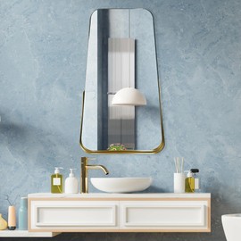 Head West Partial Thin Gold Raised Lip Metal Framed Oblong Accent Mirror, Vanity Mirror, Bathroom Mirrors, Wall Mount Mirrors, Decorative Accent Mirrors, Living Room Mirrors - 14" x 24"