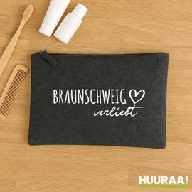 Huuraa Kulturbeutel Braunschweig verliebt Geschenk 1 Liter Filz Charcoal Kosmetiktasche Braunschweig Geschenkidee