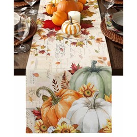 Fall Table Runner 13x72 Inches Long Thanksgiving Harvest Pumpkin Table Runners Cotton Linen Sunflower Autumn Maple Leaves Dresser Scarf Kitchen Dining Table Decor for Fall Holiday Party Coffee