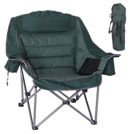 CDEN Oversized Camping Chair, Padded Lawn Chair, with Cup Holder, Side Pocket, Cooler Bag, for Camping, Hiking, Picnic, Travel, Festiva(1 Pack, Green)