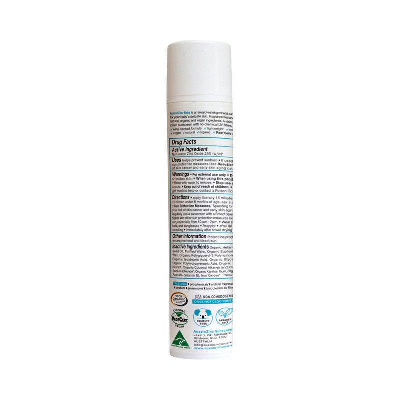 Aussiezinc Mineral Sunscreen Baby Spf50 Fragrance Free 100g